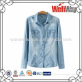 Women Lady Long Sleeve Denim Shirt Blouse Top Washed Denim Jean Tops